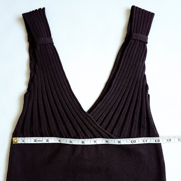 GRACE Pleated Knit Tank Top with Plunging Neckline in Maroon Purple - Picture 10 of 11